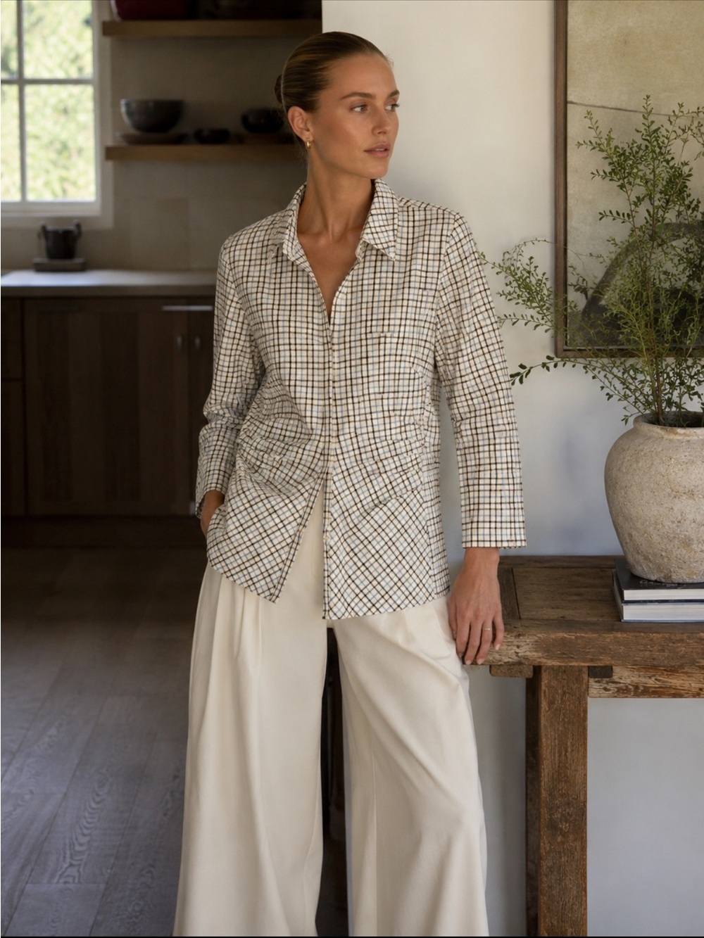 Lafayette 148 Cotton Ruched Button Down Top NWOT